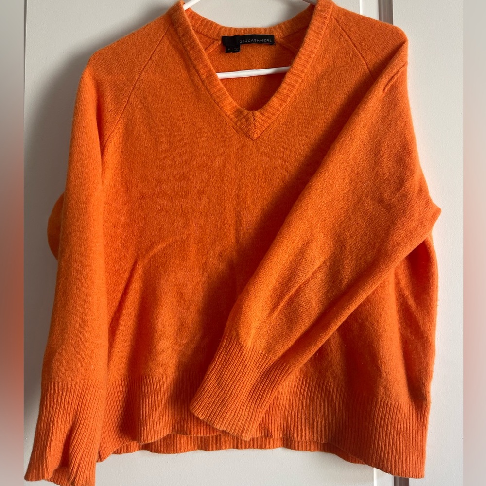 360 Cashmere Orange V-Neck Cashmere Sweater